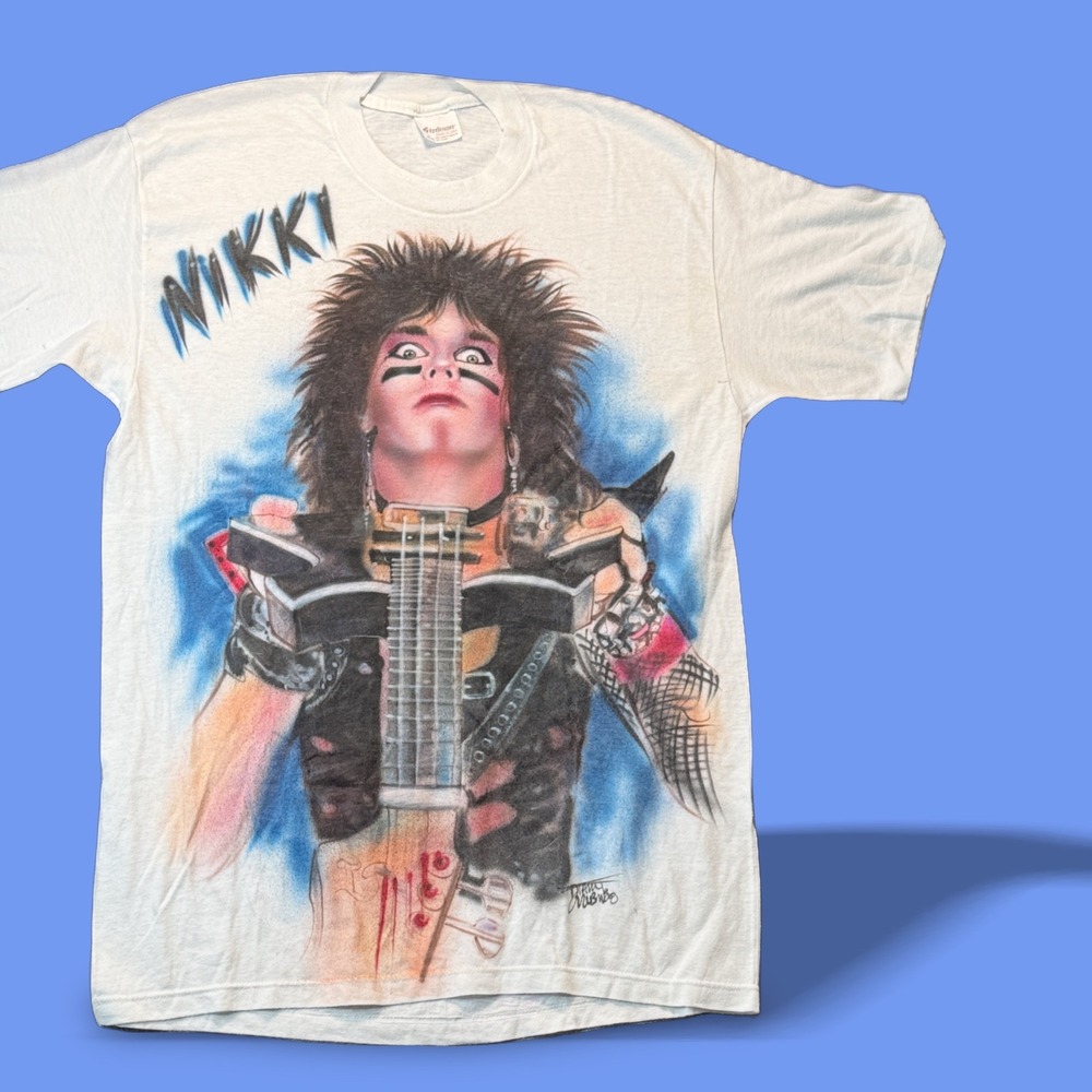 Vintage Nikki Sixx Motley Crue T Shirt Airbrushed Signed Stedman Made USA Large
